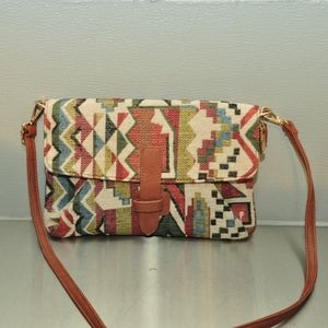 Pink Haley tribal with leather crossbody bag